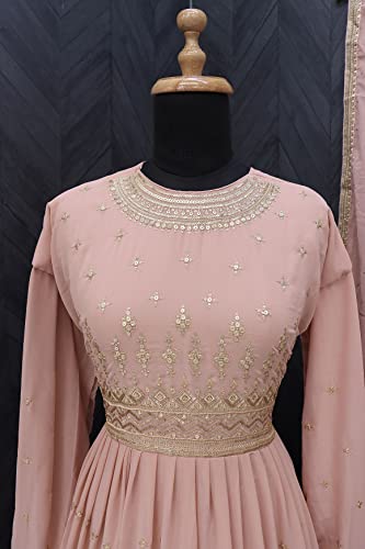 RUDRAPRAYAG Georgette Embroidered Semi-Stitched Maxi Gown For Women Orange_5XL