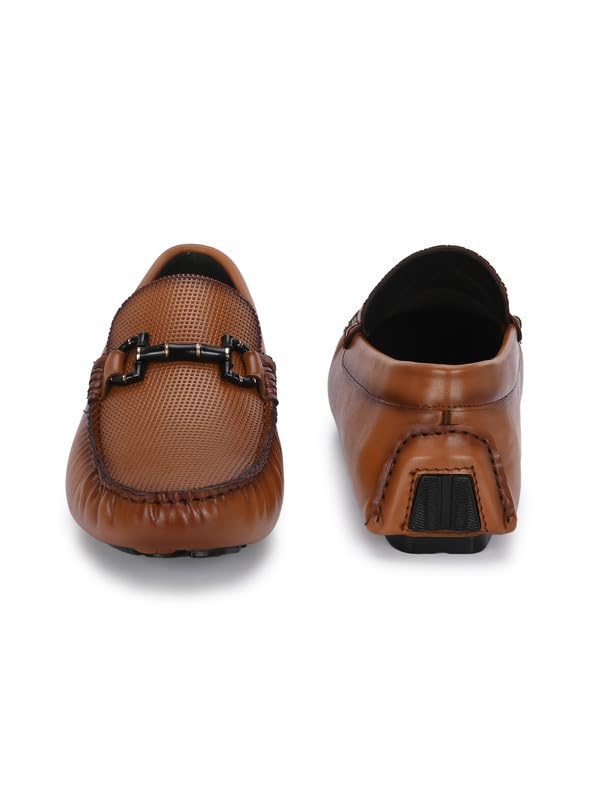 HITZ Men's Tan Leather Casual Slip-On Loafers - UK 11