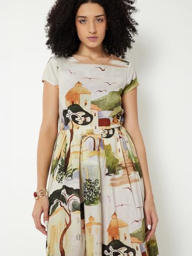 Max Kalki x Max Women Printed Midi Dress(White_XS)