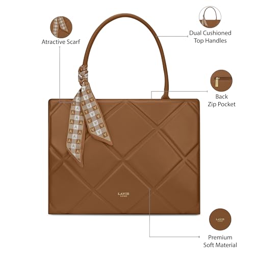 Lavie Luxe Women's Quare25 Medium Debossed Satchel Handbag for Women | Satchel Bag for Work | Ladies purse | Stylish Shoulder Bag | Gift for Women