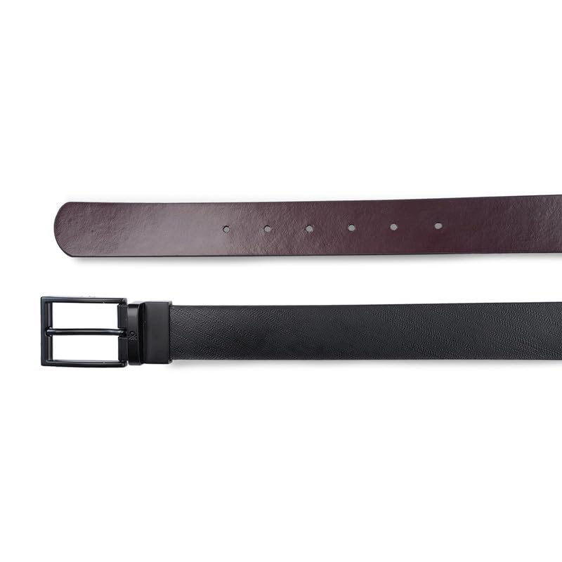 UNITED COLORS OF BENETTON Aarberg Leather Men Reversible Belt - Black+Wine, S 80Cm | Waist Range: 28-32 | Saffiano Textured Reversible Belt With Pin Closure
