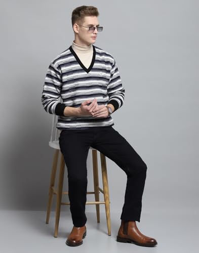 Monte Carlo Mens Self Design Black V Neck Full Sleeve Pullover_1243190VN-2