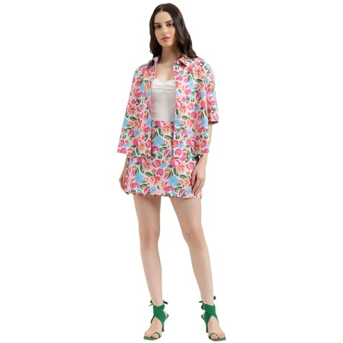 United Colors of Benetton Regular Fit Regular Collar Floral Shirt (Size: L) - 26P5WVNTP324I903 Pink