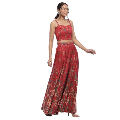 BIBA Women's Polyester Lehenga Sets (FEST2741AW24RED_Red_34)