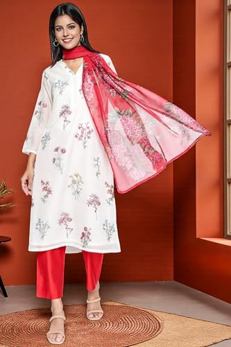 W for Woman Crimson Red Printed Chiffon Dupatta (Size: Free size)-W82584-126267