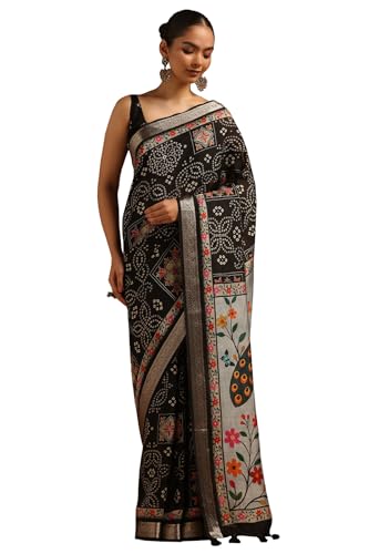 Soch Womens Black Poly Viscose Bandhani Saree