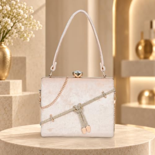 ESBEDA Rosegold Color Crystal Belt Top Handle Clutch