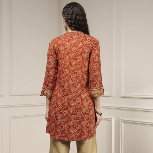 Biba Women Rust Viscose Rayon Relaxed Printed Kurti_36