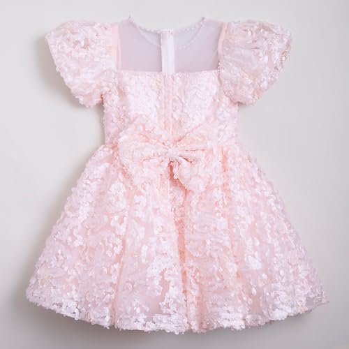 Hopscotch Girls Floral Applique Party Dress in Peach Color for Age (7-8 Years)