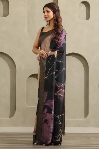 Soch Womens Purple Viscose Botanical Printed Saree