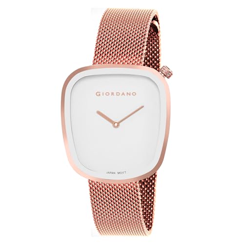 Giordano Analog Wrist Watch for Women with Stylish Metal Strap, Square dial and 3 Hand Mechanism
