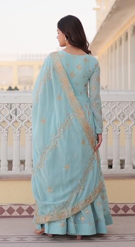 Fashion Basket Havy Georgette Embroidered Anarkali Dress for Women Sky Blue