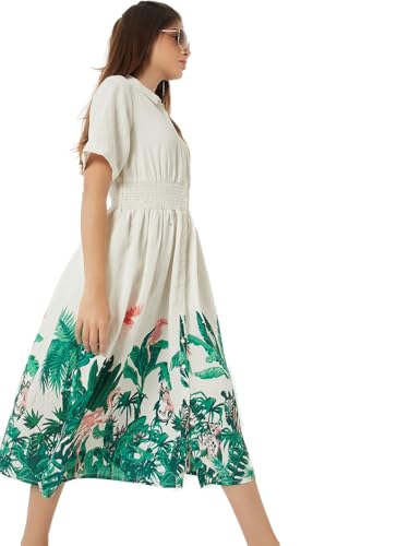 Max Women Floral Print Shirt Dress(White_XL)
