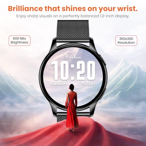 PunnkFunnk Evo Vista Smartwatch for Men & Women | 1.43" AMOLED Full-Touch Round Display | Bluetooth Calling, 120+ Sports Modes, Heart Rate & SPO₂, IP68 Waterproof Smart Watch- (Chain Black)
