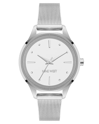 Nine West Women's Analog Watch, Silver Mesh Bracelet, Limited Movement, Mineral Crystal Lens, Textured Dial
