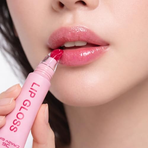 CRAZY GIRL Korean Crystal Glaze Moisturizing Lip Gloss | Kawaii Cute Tube | Strawberry, Honey & Jojoba Oil Infused | Hydrating Non-Sticky Glass Shine Lip Gloss for Girls & Women (Royal Red + Clear Vanilla)
