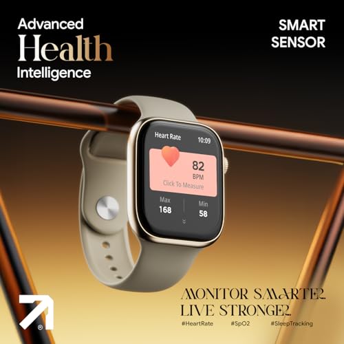 Fire-Boltt Ninja X Ring Smart Watch 1.96" Always On Display Bluetooth Calling, Voice Assistant, SpO2 & Heart Rate, 120+ Sports Modes, IP67 Waterproof Smartwatch for Men & Women - Champagne
