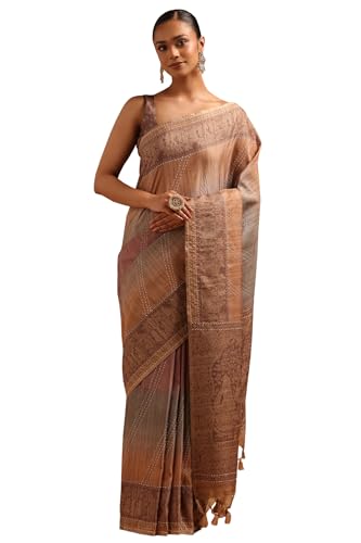 Soch Womens Grey Tussar Ethnic Motifs Saree