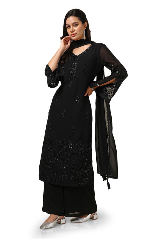 Soch Womens Black Georgette Blend Suit Set With Sequins