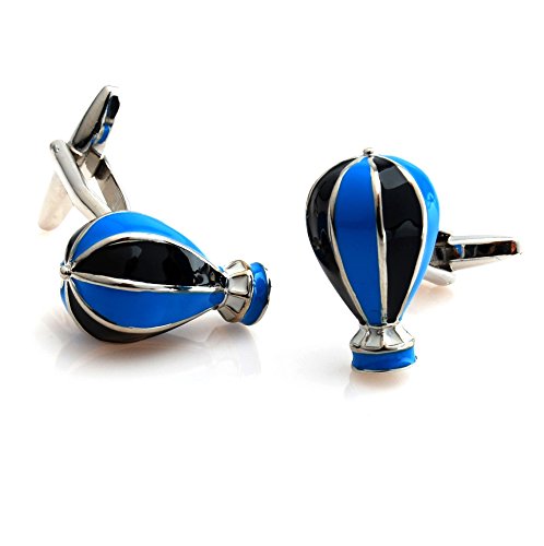 Peluche Blue, Silver Enamel Hot Air Balloon Novelty Cufflinks for Men