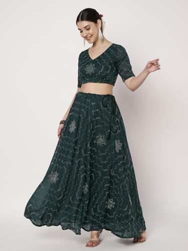 studio rasa Women's Silk Blend Embellished Bias Skirt for Wedding Festive Party (SKTC72517S_Green_Small)