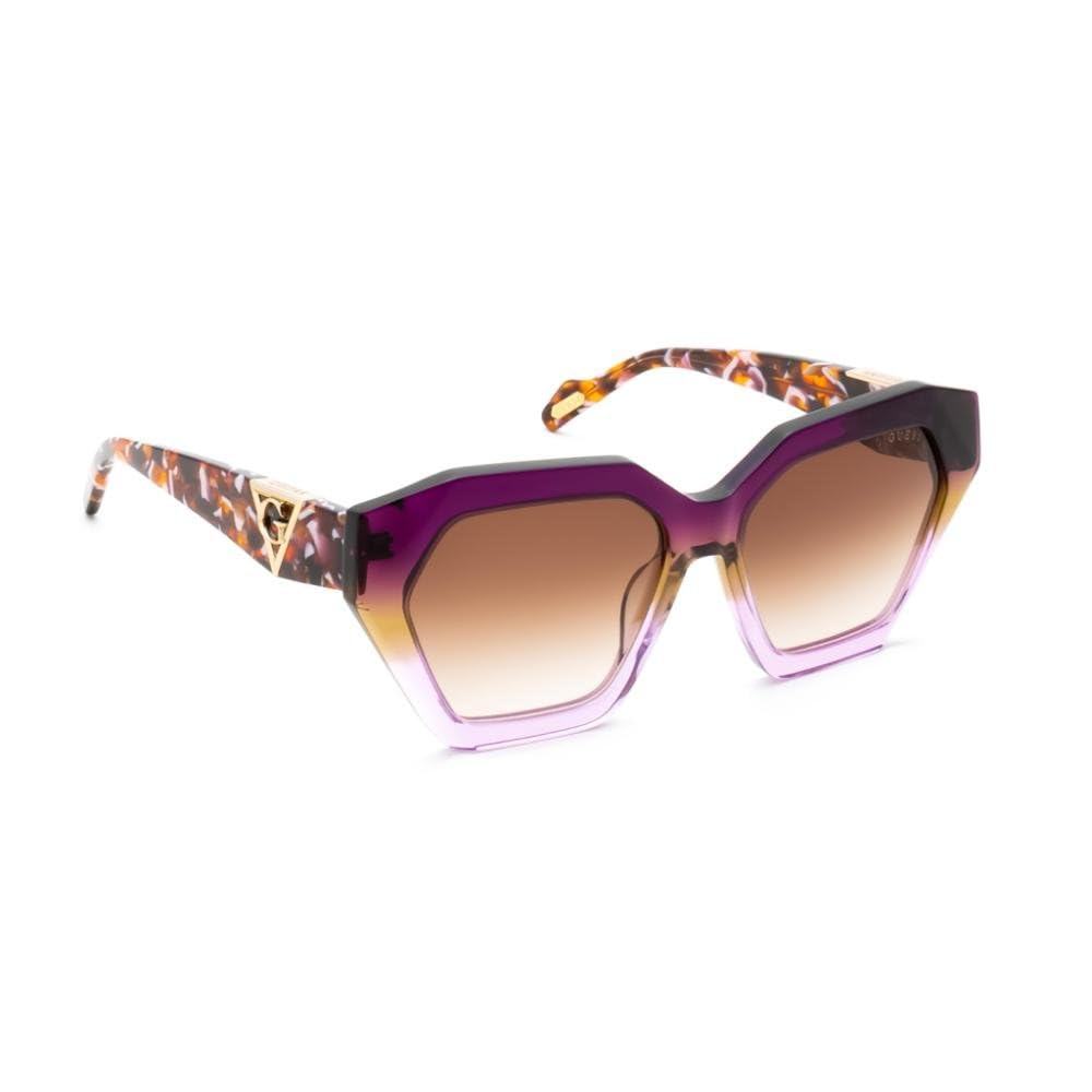 GUESS 100% UV protecetd | Gradient | Large | Full Rim | Hexagonal | Frame: Purple | Lens: Brown