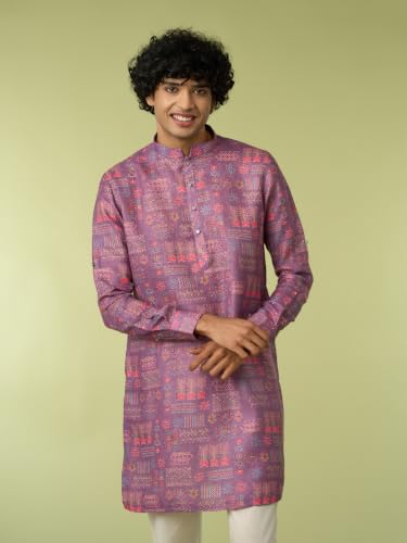 DIWAS BY MANYAVAR Men's Cotton Blend Tribal Prints Kurta Set (Lilac,L)