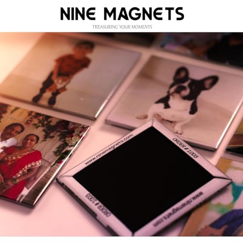 Customised Photo Fridge Magnet, Metallic, Personalised Frame, Thick and Durable, Gift for Birthday, Wedding, Corporate and Home Decor (9, 2x2, 3mm (Set of 9), Square)