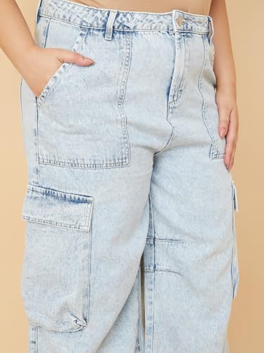 Max Women Washed Cargo Jeans (Blue_42)