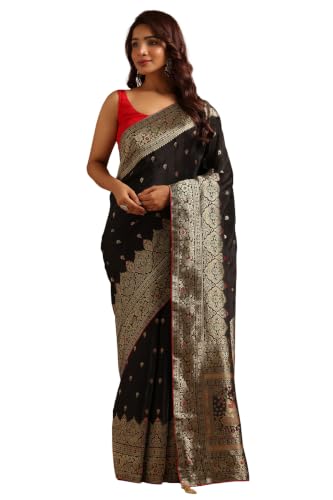 Soch Womens Black Crepe Ethnic Motifs Zari Woven Saree