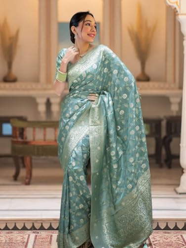 Veglari Women's Original Kanjivaram Pure Jari Weving Soft Silk Reach Jari Riktambarri Pattu Silk Saree With Blouses Piecs For Wedding