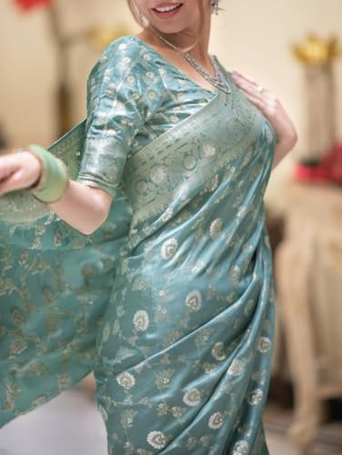 Veglari Women's Original Kanjivaram Pure Jari Weving Soft Silk Reach Jari Riktambarri Pattu Silk Saree With Blouses Piecs For Wedding