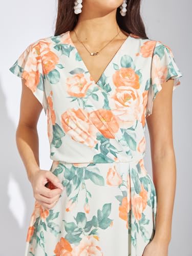 Latin Quarters Women Orange Printed A-Line Mini Dress | V-Neck | Half Sleeves | Zip Closure | 100% Polyester | Casual Wear