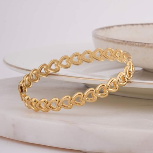 PALMONAS Gold Heart Bangle Bracelet for Women - Gift for Women & Girls, Women's Jewellery | Waterproof & Anti-Tarnish Bracelets