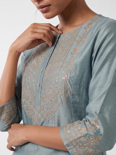 Max Women Embroidered Kurta Set (Blue_L)