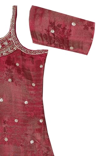 Soch Womens Magenta Tissue Embroidered Suit Set With Sequins