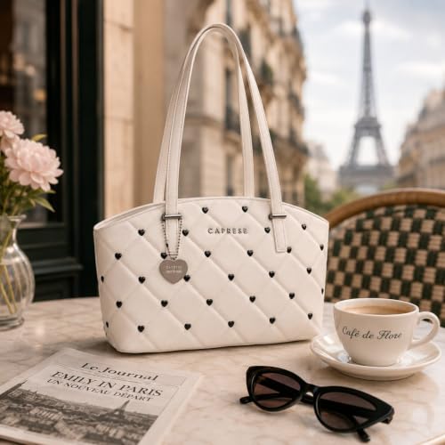 Caprese X Emily in Paris Ashley Medium Tote Shoulder Bag with Multi-Compartment Interior, Secure Zipper Closure & Exclusive Metal Charm, Handbag for Work, Travel & Occasion