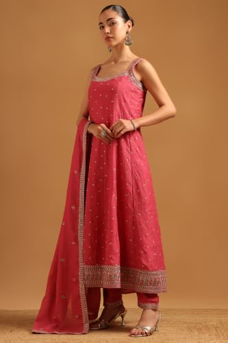 Soch Womens Onion Pink Vichitra Embroidered Embellished Zari Embroidery Salwar Suit