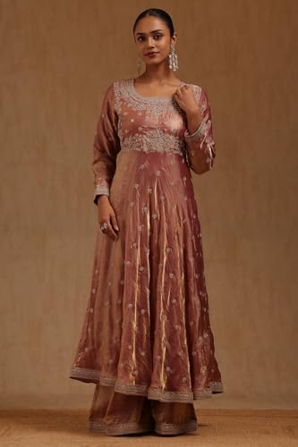 Soch Womens Onion Pink Fendi Embroidered Suit Set With Mirror And Pearl