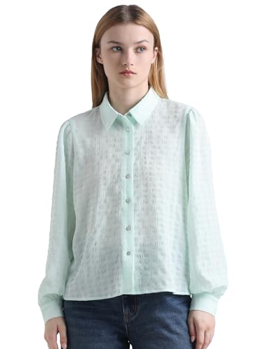 ONLY Women Self Design Polyester Regular Fit Green Shirt