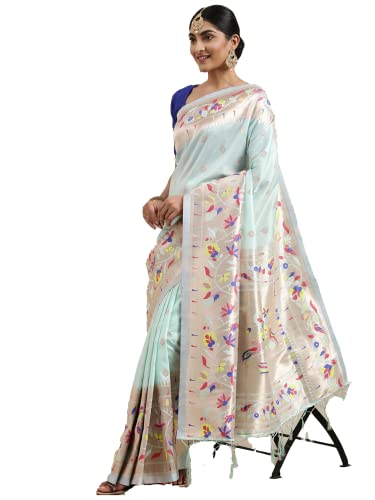 Pandadi Saree Women's Paithani Paithani Silk Saree With Blouse Piece (371PS10_Light Blue)