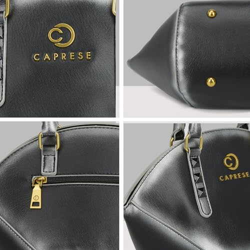 Caprese Dee Medium Satchel Handheld Bag for Women with Adjustable & Detachable Strap | Premium Metal Logo & Back Zipper Pocket | Stylish and Functional Design | Perfect for Daily Use (Black)