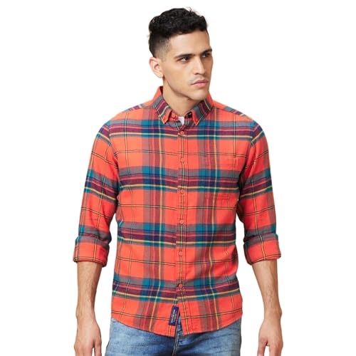 Being Human Amber Coloured Men Shirts (Size: M)-BHMLS24543-AMBER