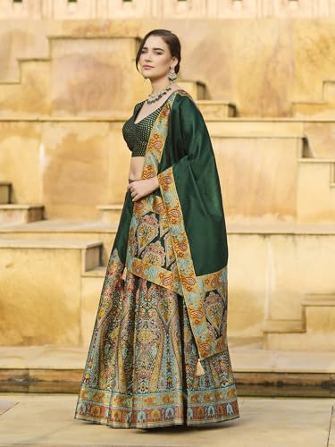 PURVAJA Women's Jacquard Semi-Stitched Lehenga choli (Nisva-D-Green_Free Size)