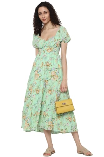 American Eagle Women's Polyester Blend A-Line Midi Dress (WES0397160300_Green