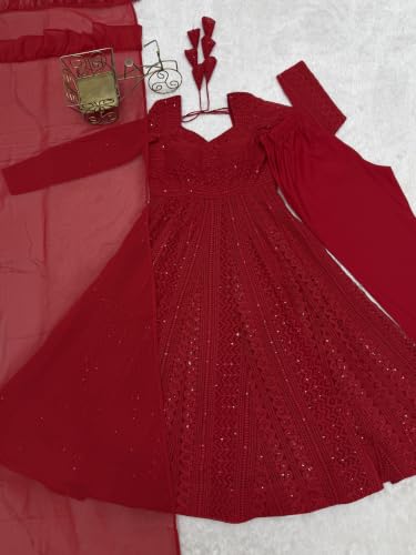 Leeli Peeri Designer Georgette Lucknowi Sequence Work Anarkali Kurta Set With Dupatta..