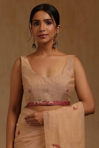 Soch Womens Peach Chanderi Woven Design Saree