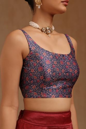Soch Womens Navy Blue Art Silk Floral Print Padded Blouse
