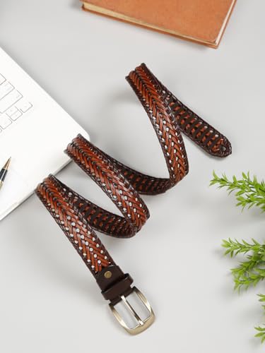 TYBELT Genuine Bunani Leather Belt for Men | Adjustable Waistband up to 44 Inches | Belt for Jeans & Dress Pants | Brown Color (Pack of 1)_90