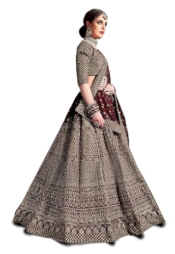 Zeel Clothing Zari and Sequins Embroidered Art Silk Semi-Stitched Lehenga Choli for Women(7009-Wedding-Bridal-Latest-New,Maroon_Free Size)